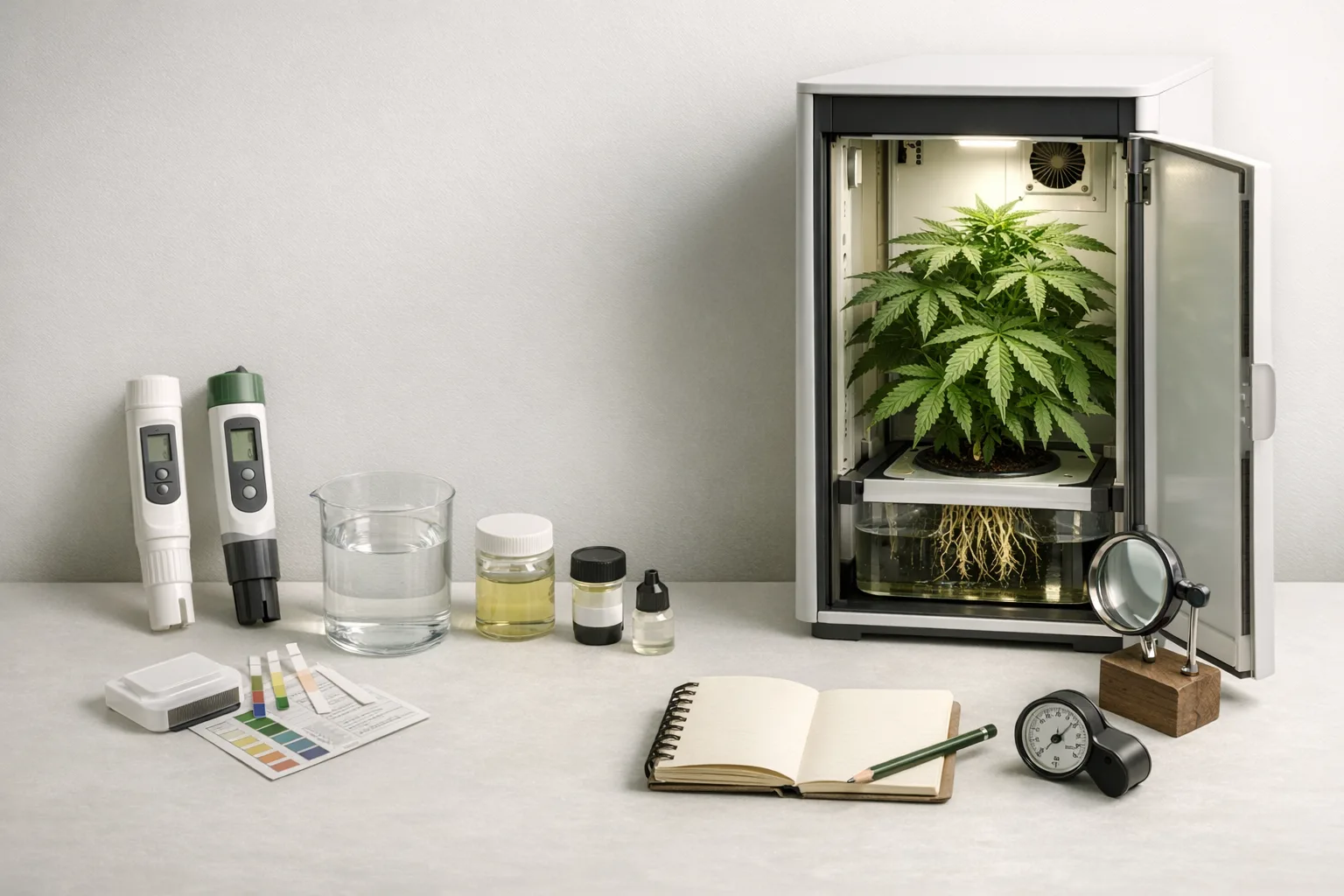 Compact grow dashboard showing tent humidity, room temperature, airflow notes, and a simple daily check order for catching heavy air early.