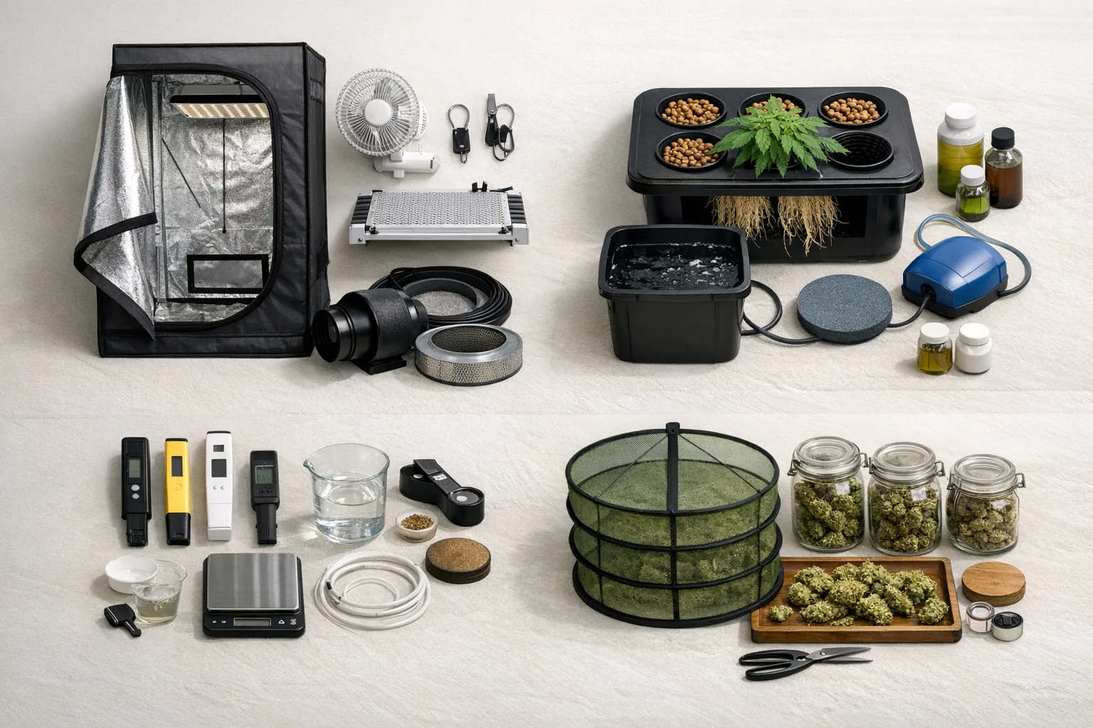 Compact home-grow system map showing a contained enclosure, secure access, odor planning, and a personal-use workflow aligned with New York home-cultivation limits.